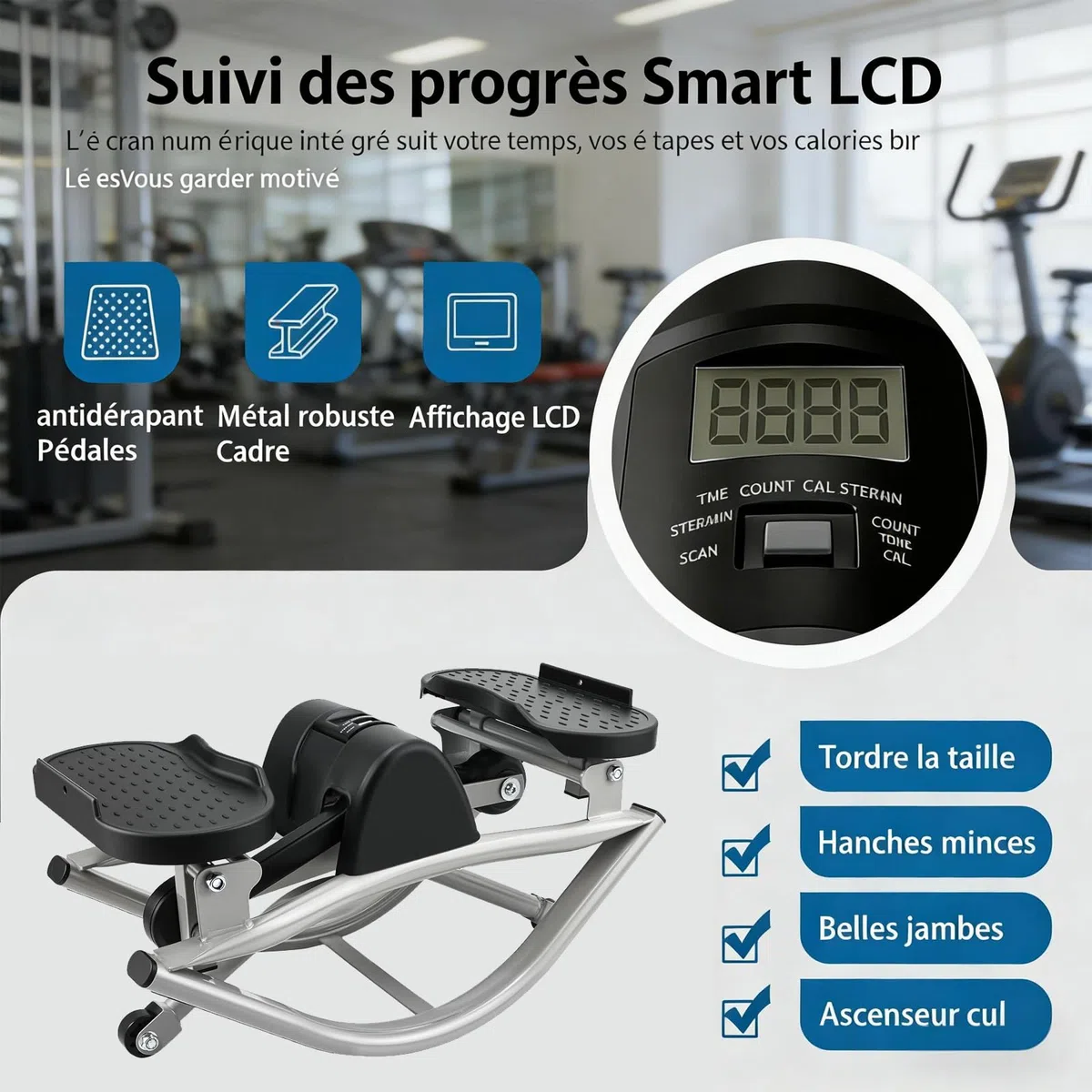 Stepper Laterale Portatile con Fasce di Resistenza | Macchina Fitness Compatta per Casa, Ufficio e Soggiorno | Allenamento Addominali, Gambe e Glutei | Mini Stepper Silenzioso e Salvaspazio