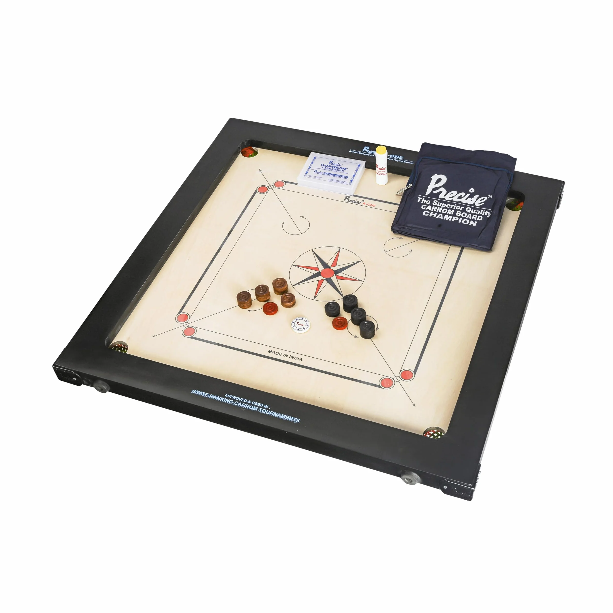 Precise Champion Profi Carrom - Ama-12 mm - 16 kg Torneo Board - India - Completo