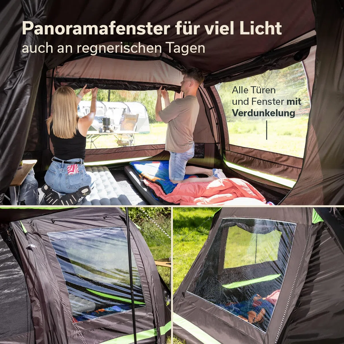 Skandika Tenda a tunnel Solheim, per 4/6 persone, pavimento della tenda cucito, colonna d'acqua 3000 mm, UPF 50+, con zanzariera e tettuccio parasole, tende, tenda familiare
