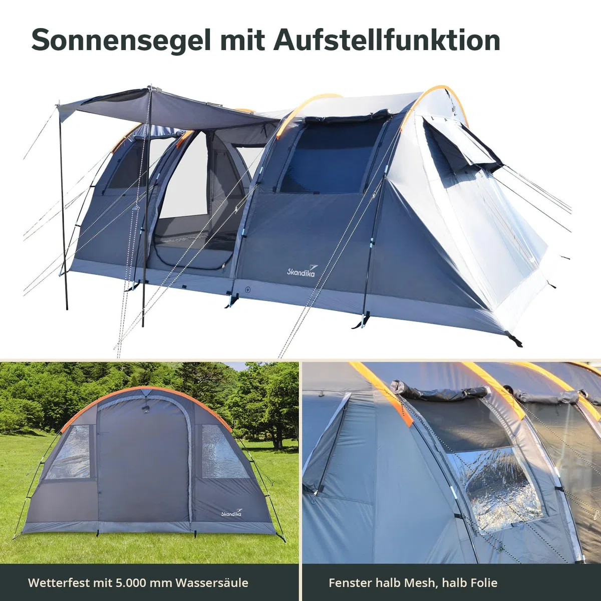 Skandika Gotland 5 Sleeper Protect - tende da campeggio familiare - zanzariera - 505 x 370 cm - Telo sotto tenda cucito - Colonna d`acqua 5000mm