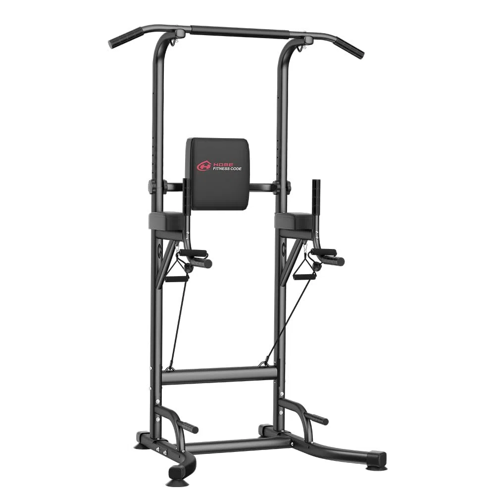 Torre da Allenamento con Barra per Trazioni e Stazione Dip per Palestra Domestica, Altezza Regolabile, Portata 150 KG con Ventole Antiscivolo, Base in Acciaio a Forma di H