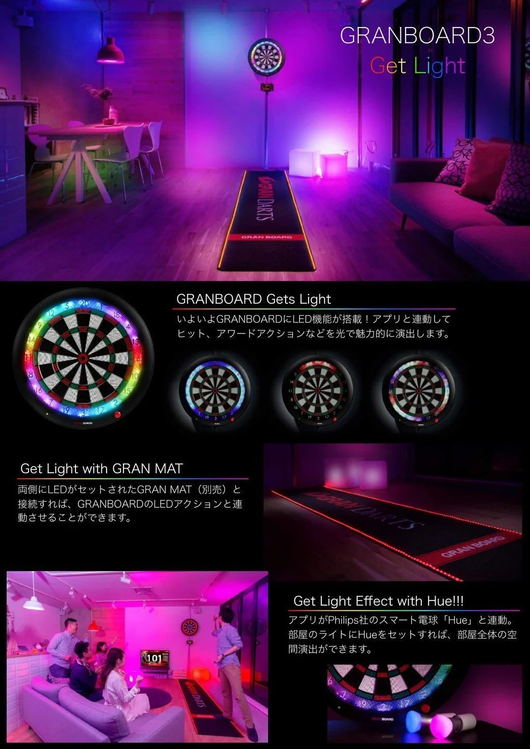 GRAN BOARD 3s LED BluetoothDartboard (blu) con staffa speciale & ChoukouTip100pics & DartsSet