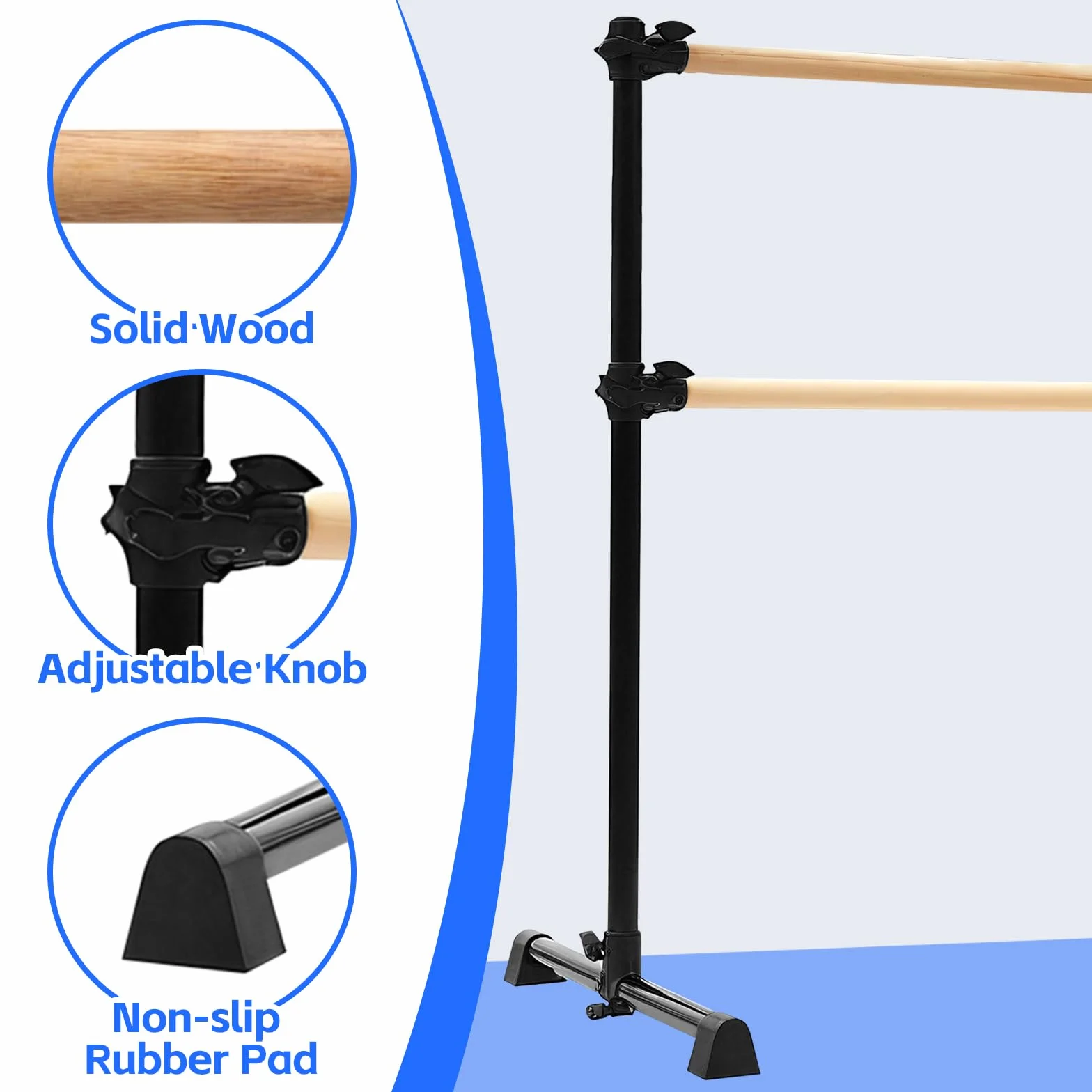 LIROPAU Doppia barra per balletto, autoportante, con piedini antiscivolo, altezza regolabile da 15 a 122 cm, per ragazze e adulti