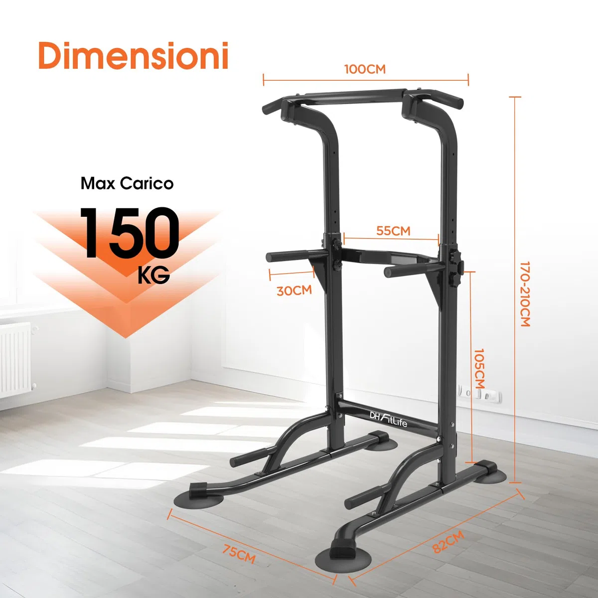 DH FitLife Power Tower Dip Station | Barra per Trazioni Autoportante | Dip Parallele Calisthenics | Stazione Fitness Multifunzionale | Power Rack for Home Gym | Allenamento della Forza a Casa