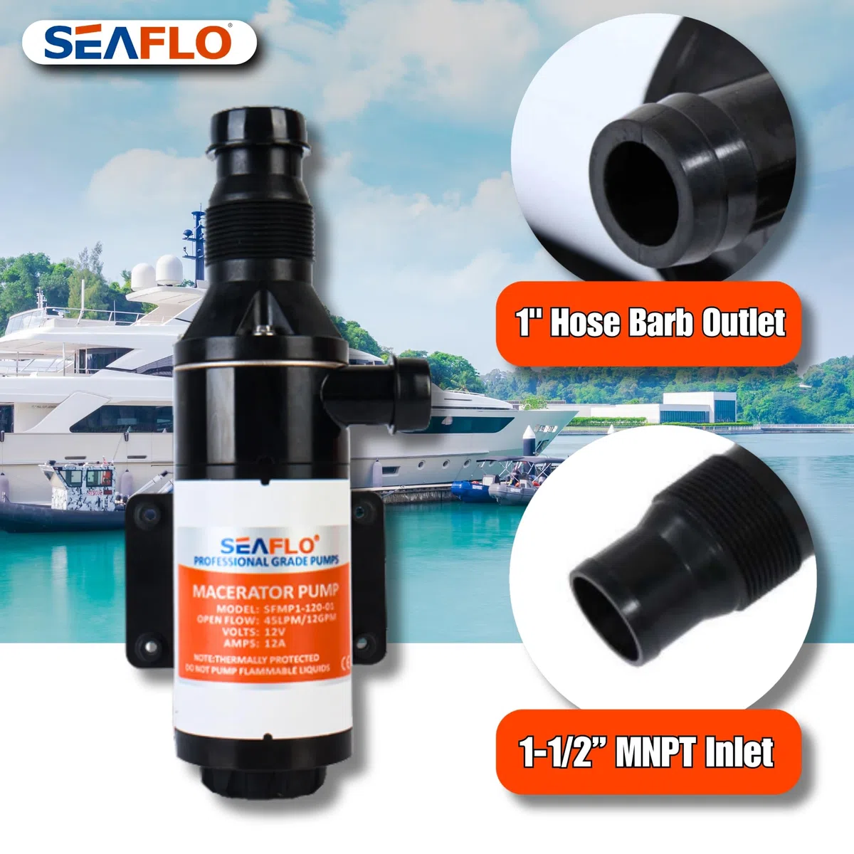 SEAFLO Sistema di pompa maceratore 12V per motore migliorato RV Marine 01 Series