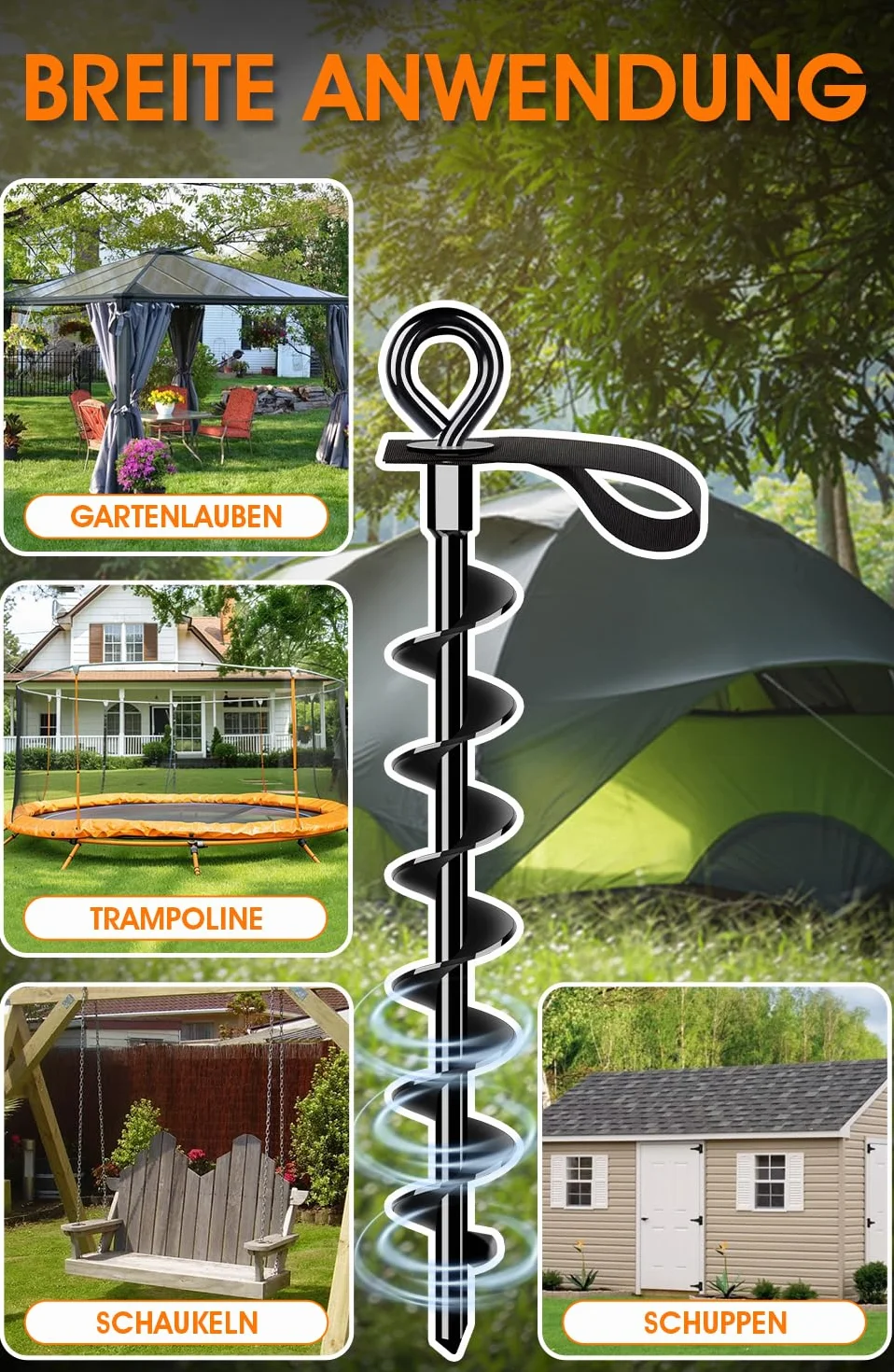 Ancoraggio a terra 8 Set con cinghie - vite intera e grande Trampolino Trampolino Ancoraggio a terra Set per un fissaggio sicuro nel terreno, per fissare il trampolino, la tettoia, l'altalena ecc