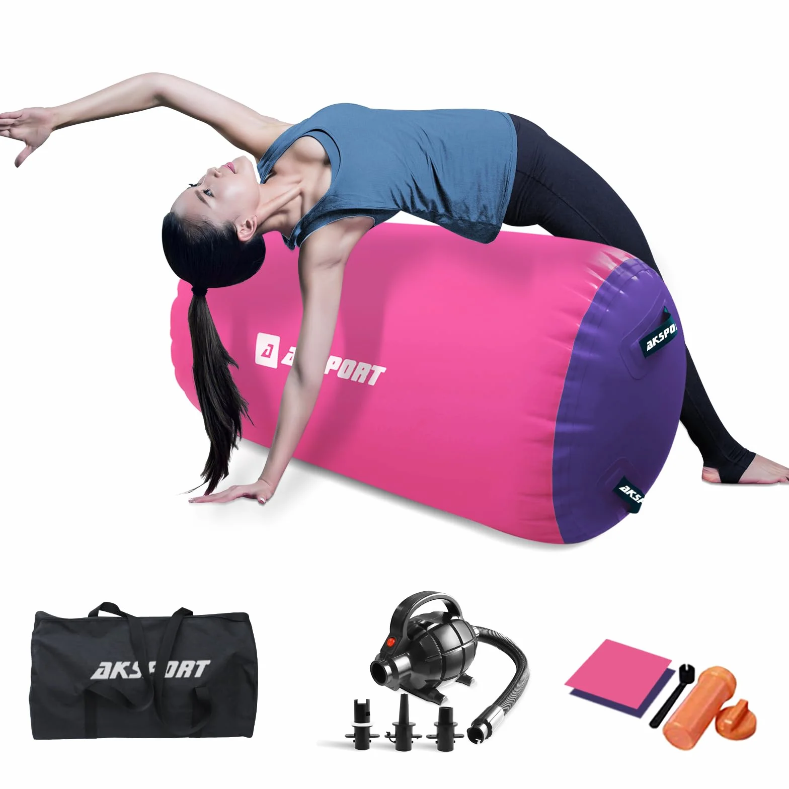 AKSPORT Air Roll Ginnastica Artistica Rullo d'aria da ginnastica con pompa ad aria per uso domestico/yoga/cheerleading/tumbling/back walkover