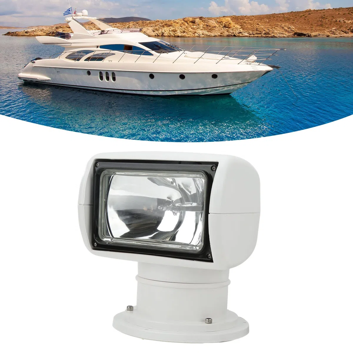 Faretto Telecomandato per Barca, Faro Telecomandato Girevole a 360 Gradi IP67 Impermeabile 100 W per Yacht Camion Auto Marine (DC12V)