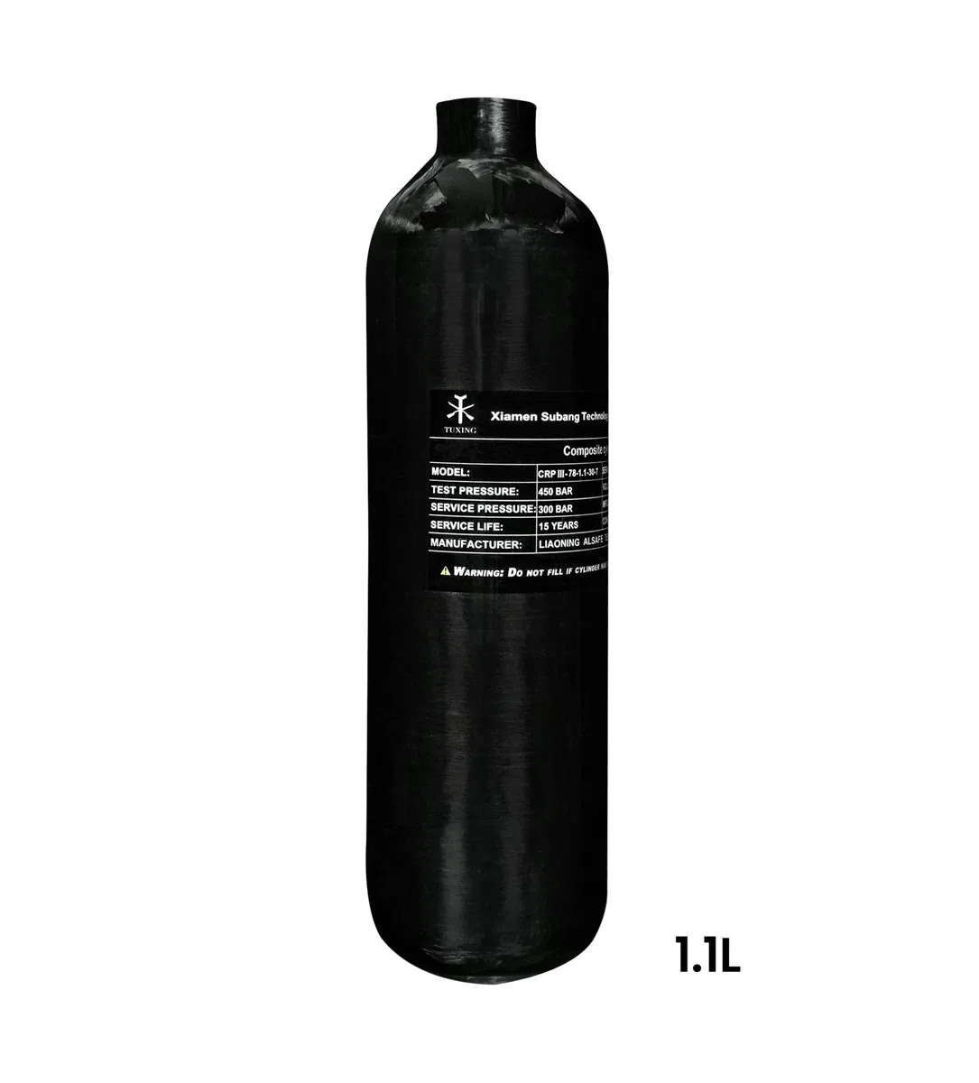 30Mpa 4500Psi 1.1L 67Cu in Serbatoio HPA in Fibra di Carbonio da 700 CC, bombola del Gas, Caccia al Paintball per Fucile ad Aria compressa PCP Daystate e Filettatura FX M18 * 1.5zwart