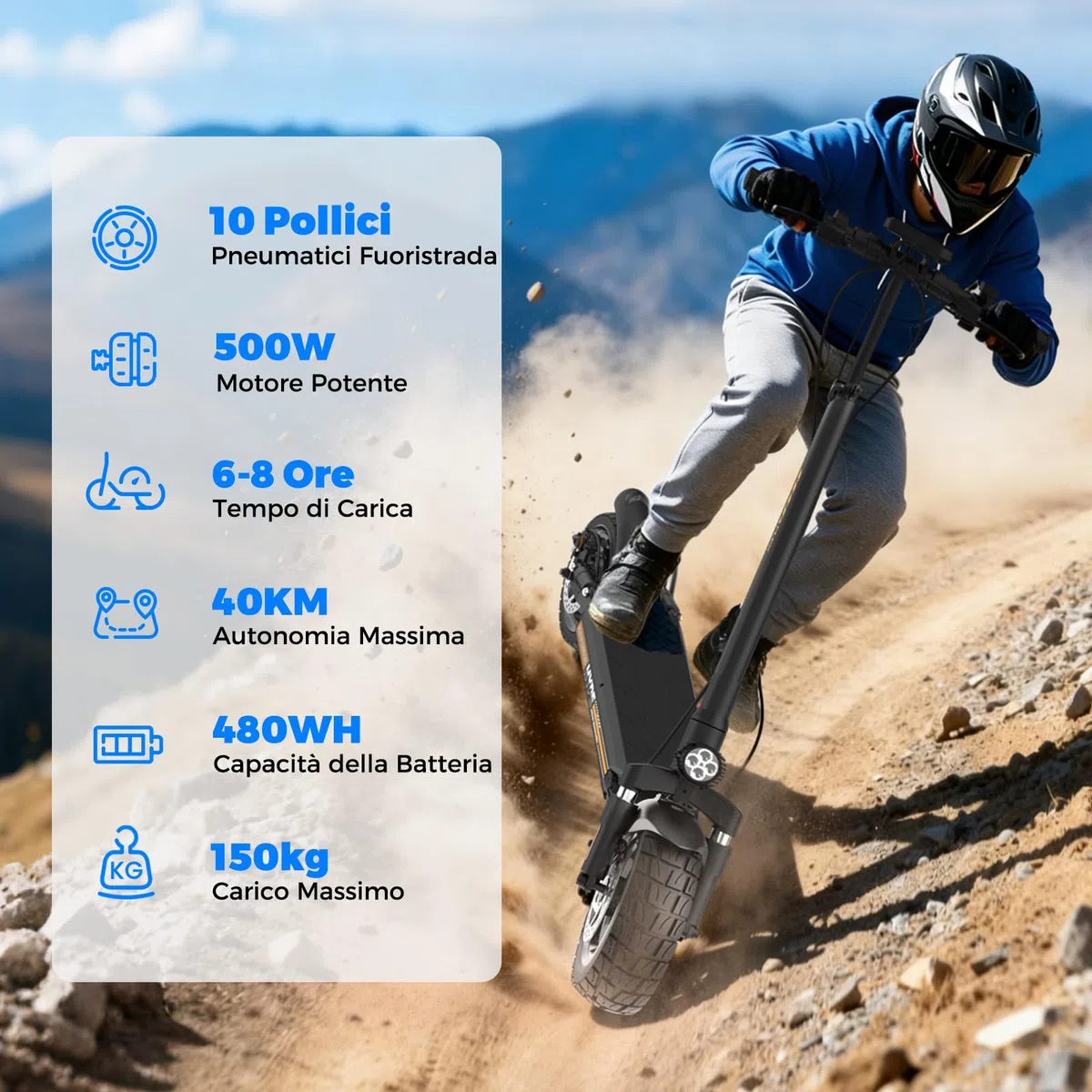 W9 500W Monopattino Elettrico Fuoristrada, 12AH Batteria, 6/10/15/25km/h, 40 Km Autonomia, 4 Sospensioni, 3 Sistemi Di Frenata, Antifurto, Controllo App,Pieghevole, Carico 120KG