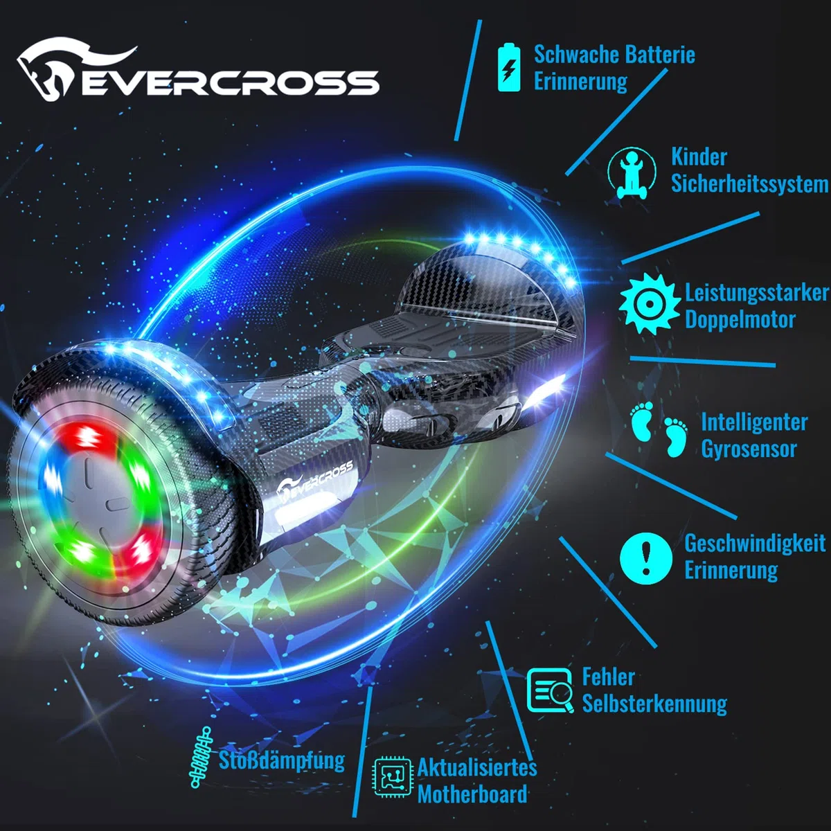 EVERCROSS Hoverboards con sedile da 6,5 pollici, Hoverboards Bluetooth abilitato per app, Go Kart con 3 luci a pedale, Self balance scooter Compleanno Bambini Adulti