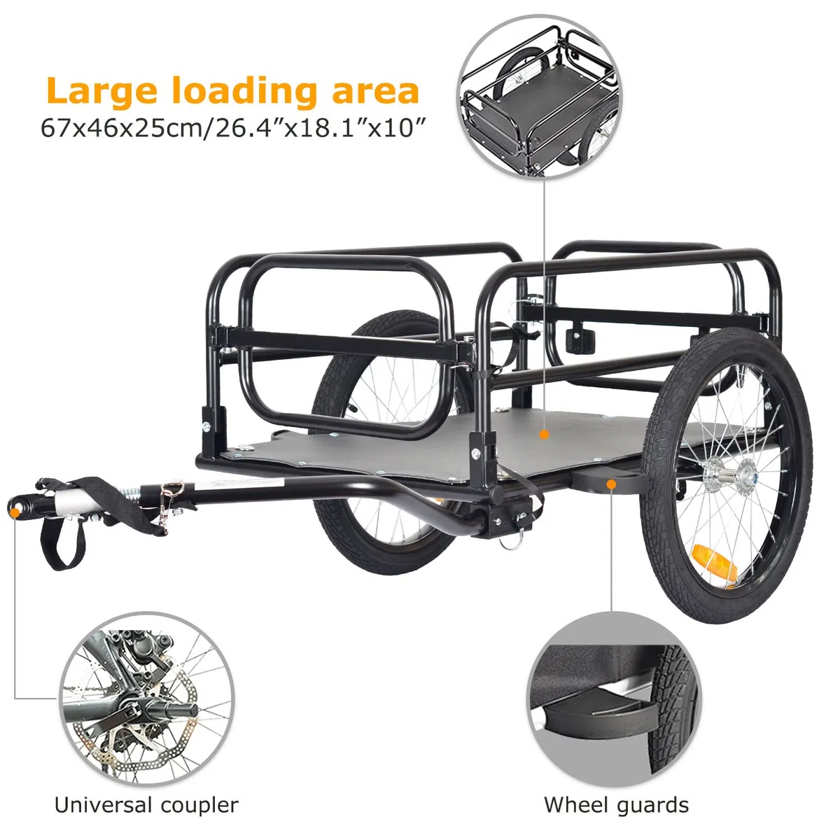 Tiggo - Rimorchio pieghevole per bicicletta, superficie di carico: 67 x 46 x 25 cm, ca. 70 l / 2 scatole di bevande, peso di carico: 40 kg.