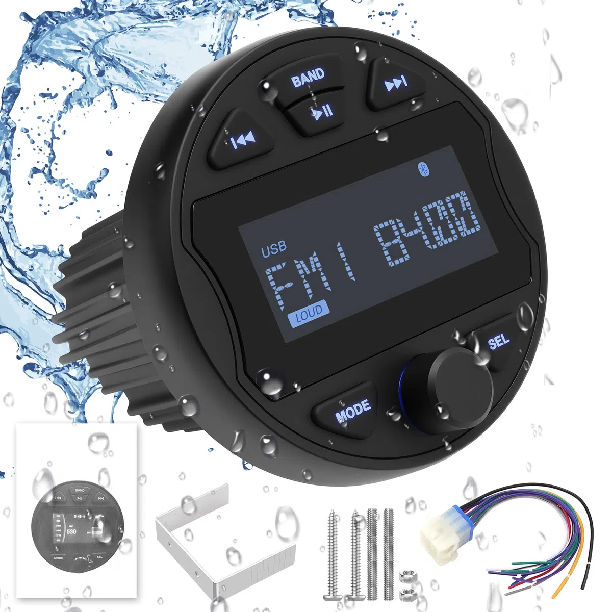 MP3 Ricevitore Stereo marino con funzione Radio digitale AM/FM, USB BT & IPX6 impermeabile per natante e uso professionale