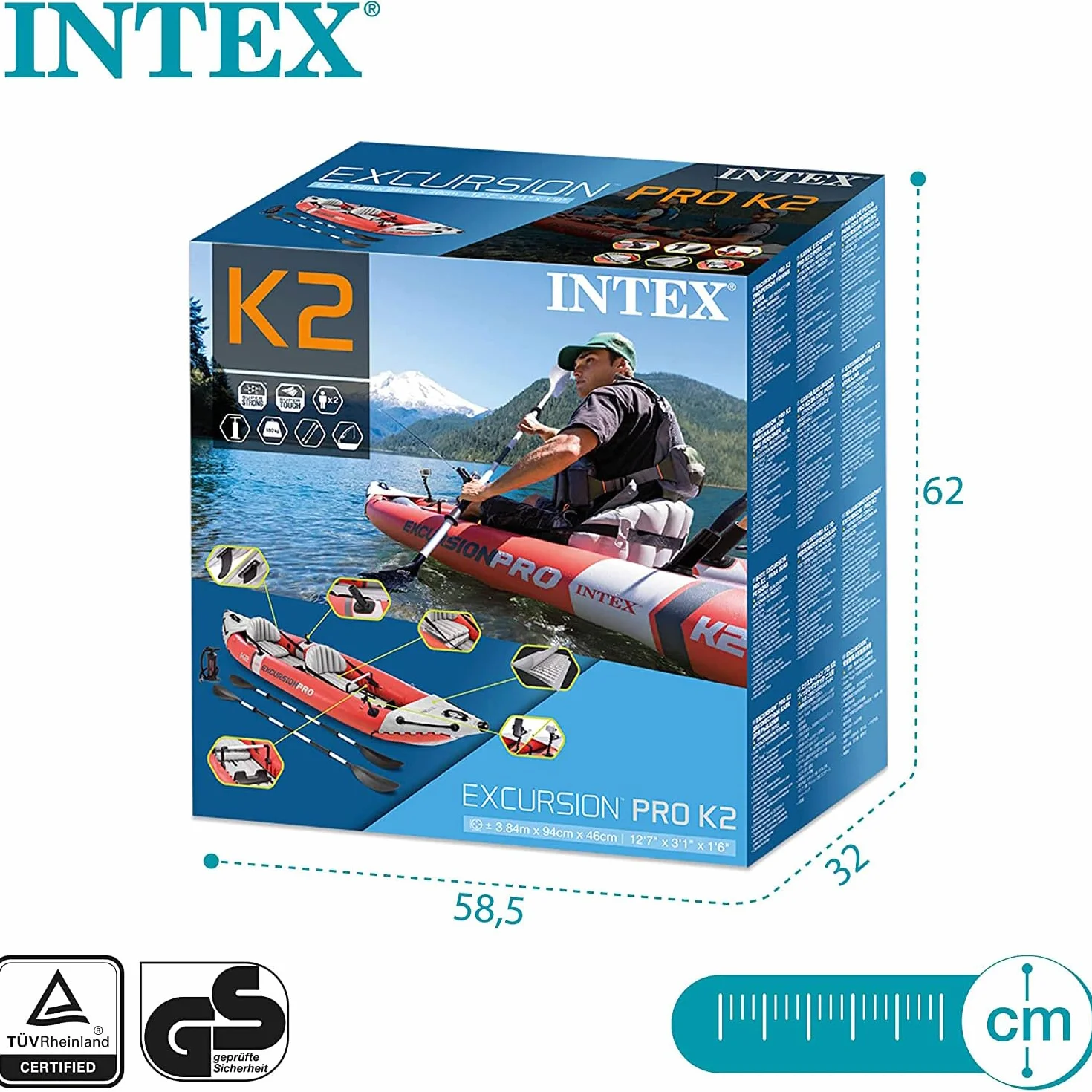 Intex Explorer K2 Kayak, 2-Person Inflatable Kayak Set with Aluminum Oars and High Output Air Pump