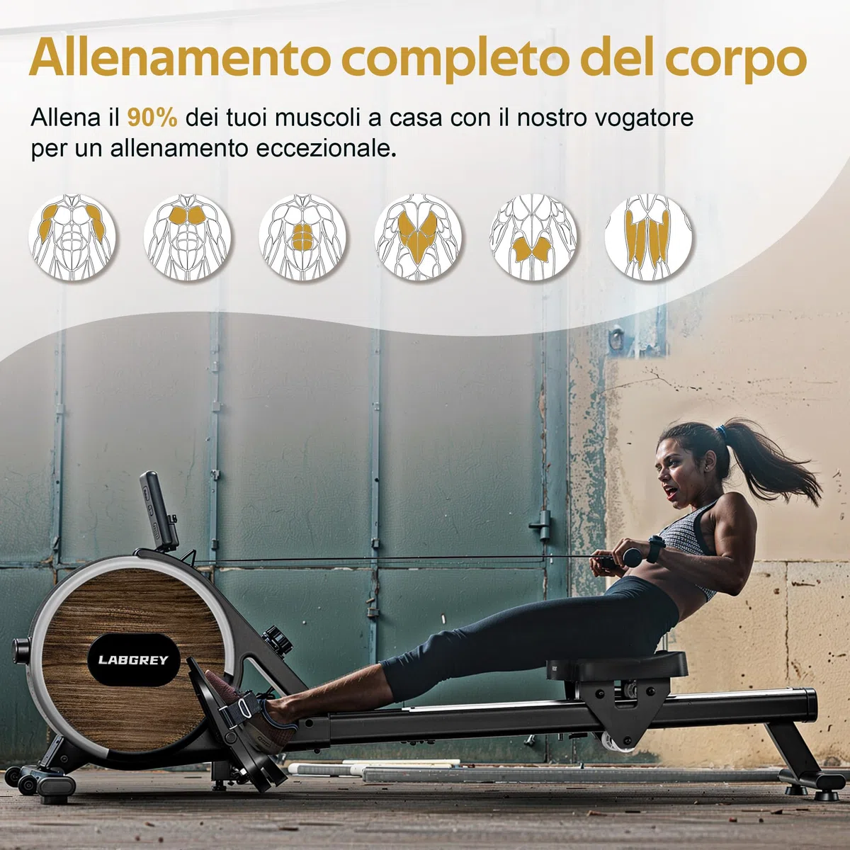 LABGREY Vogatore Magnetico Bluetooth, Compatibile con APP, Binario in Lega, Silenzioso e Stabile, Capacità 158 kg, Ideale per Allenamento Cardio Domestico
