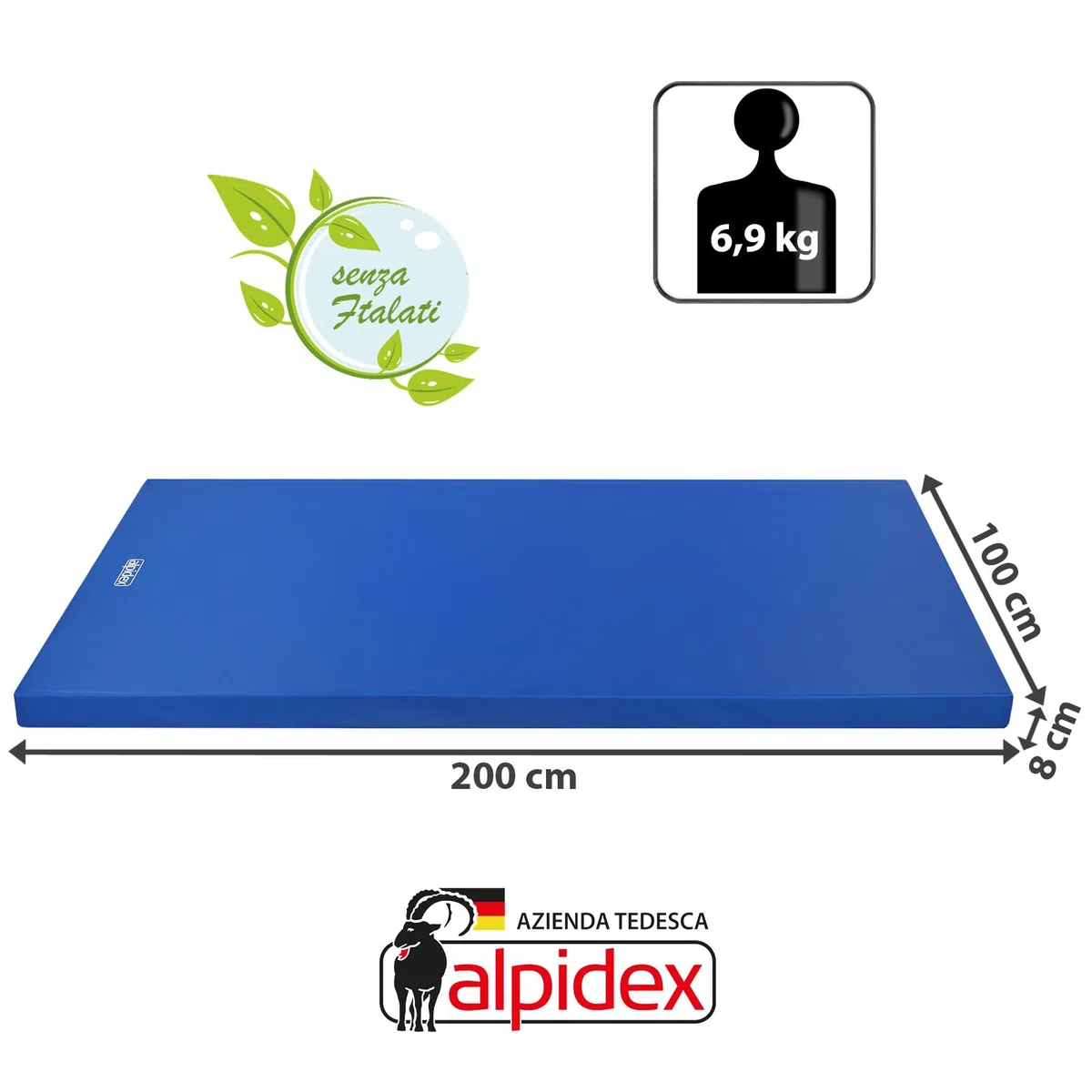 ALPIDEX Materassino da sport 200 x 100 x 8 cm stuoia da ginnastica protezione con fondo antiscivolo RG 20 (molto morbido)
