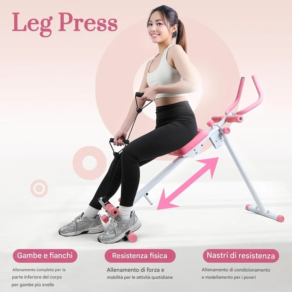 BAKAJI Ab Machine Attrezzatura per Fitness Multiuso Pieghevole con Chiusura Salvaspazio, Vogatore, Macchina per Addominali, Cruncher, Attrezzatura da Palestra in Casa per Home Gym