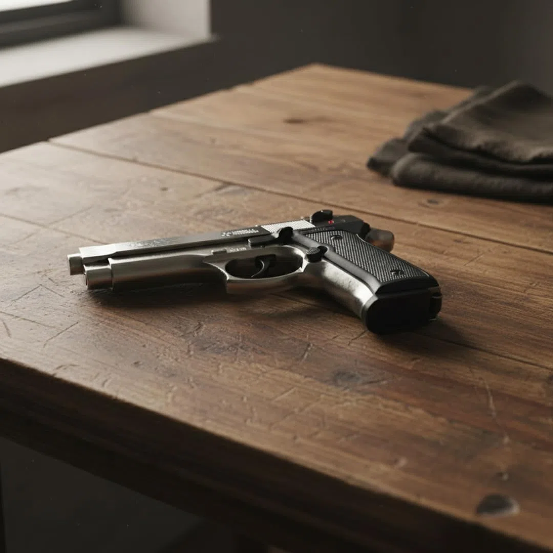 Pistola a Salve Mod. 92 Top Firing 9 mm, Segnalatore Acustico Scacciacani/Addestramento, Chrome - Kit con Olio Ballistol Incluso