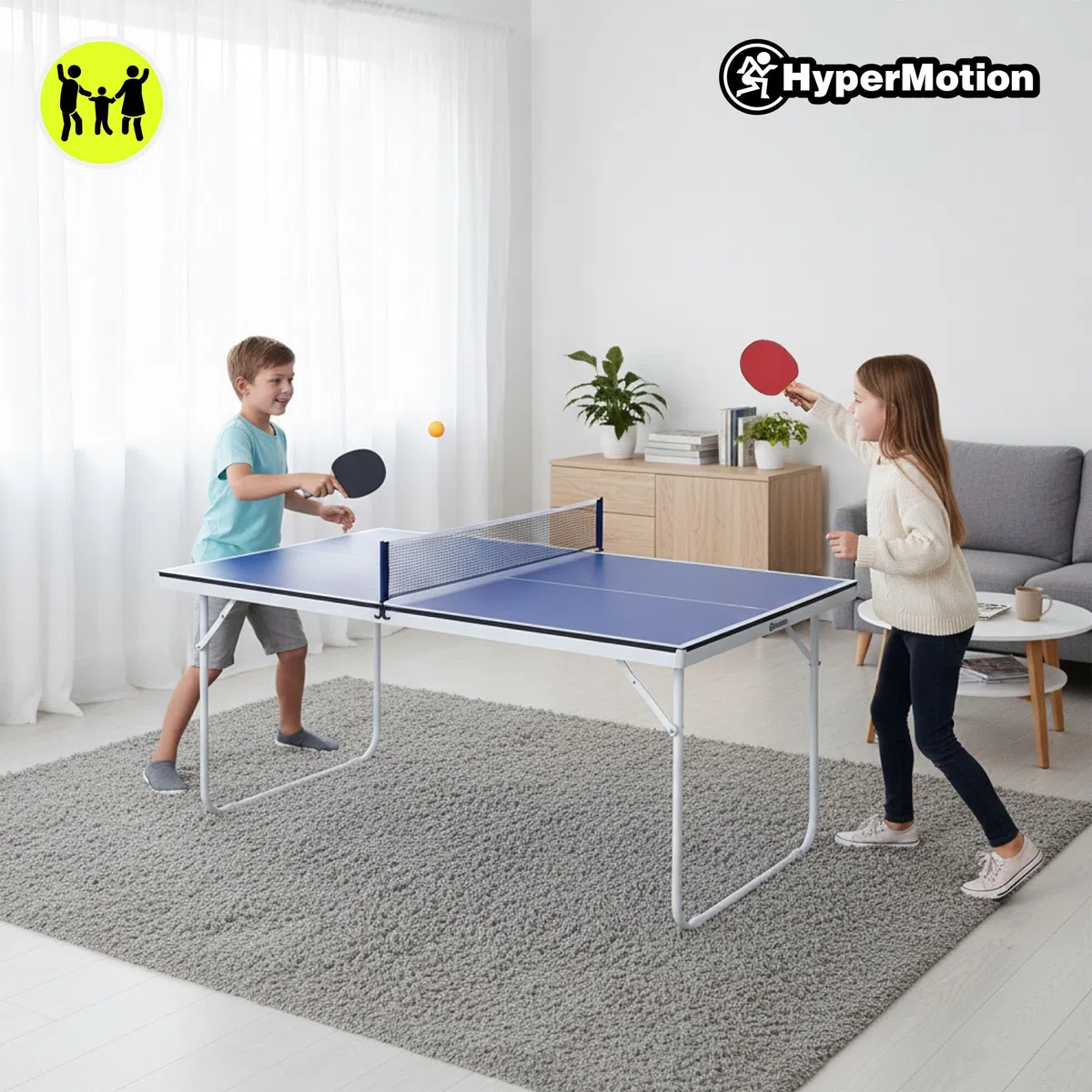 HyperMotion Tavolo da ping pong pieghevole ping pong per bambini e adulti, modello compatto per la casa con rete, racchette e palline