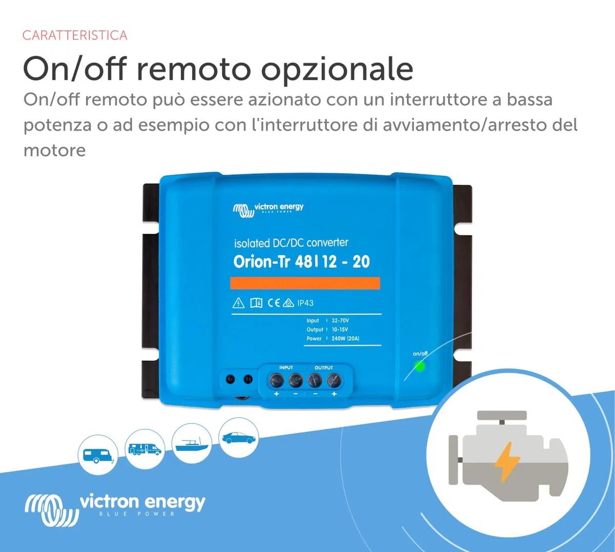 Victron Energy Orion-Tr IP43 48/12-Volt 20 amp 240-Watt Convertitore DC-DC, Isolato