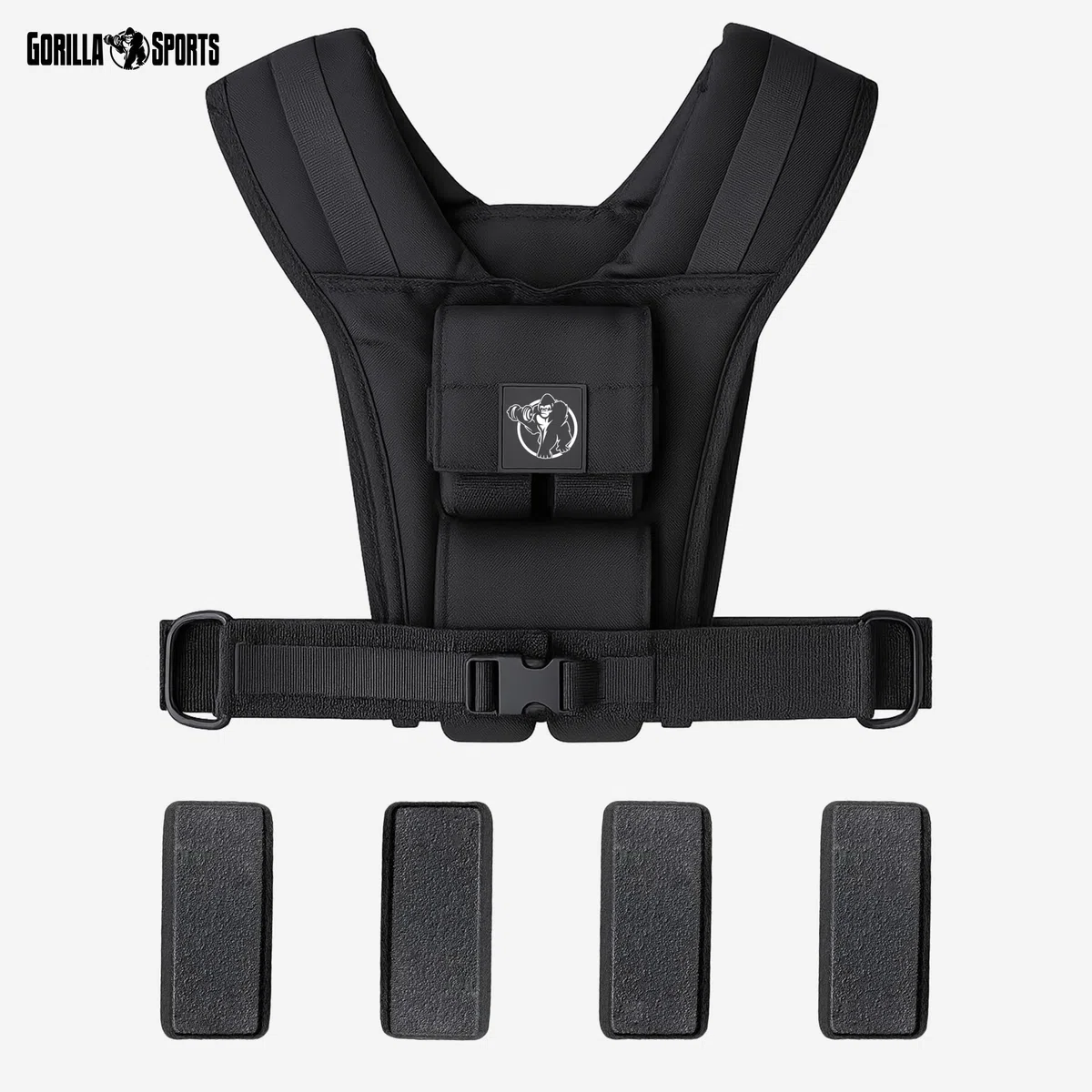 GORILLA SPORTS® Giubbotto Zavorrato - 10/20/30 kg, Regolabile, Ferro, Schiuma TPE, Nylon, Vestibilità Universale, Nero - Weighted Vest, Gilet con Pesi, Gilet Zavorrato con Pesi Inclusi