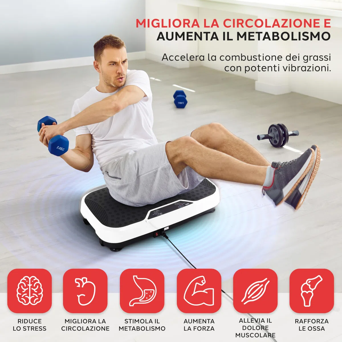 Hurtle Pedana Vibrante Dimagrante, Vibration Plate per Tonificazione e Brucia Grassi, Piastra Vibrante con Bande di Resistenza, Ruote, Telecomando e Velocità Regolabile, Allenamento Completo Casa