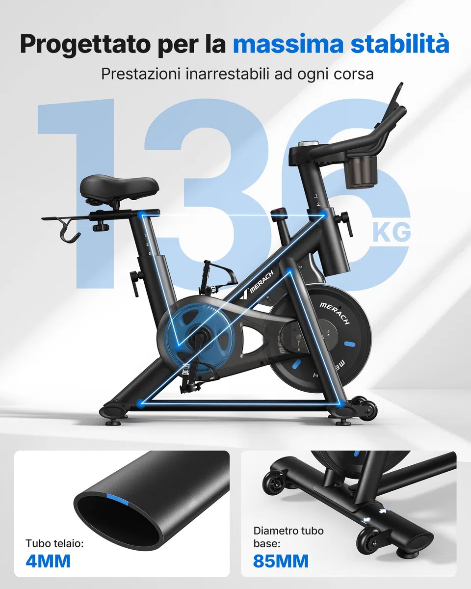 MERACH Cyclette da Casa con Resistenza Regolabile, Bicicletta da Appartamento Silenziosa con Schermo LED Migliorata, Sedile Comodo e Grande, App Esclusiva, Aerobica Domestica, Capacità Massima 136KG