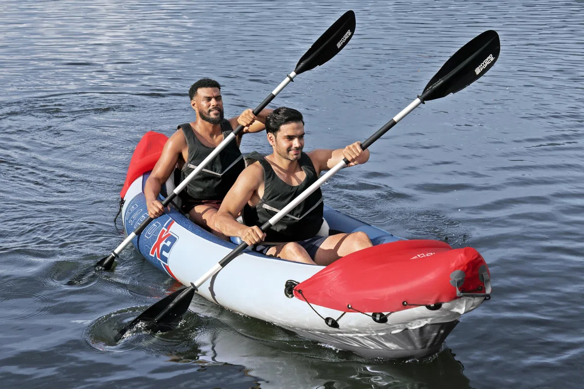 Hydro-Force Rapid Kayak 2 Person Inflatable Kayak Set with Seats, Backrest, Paddles, Hand Pump and Carry Bag