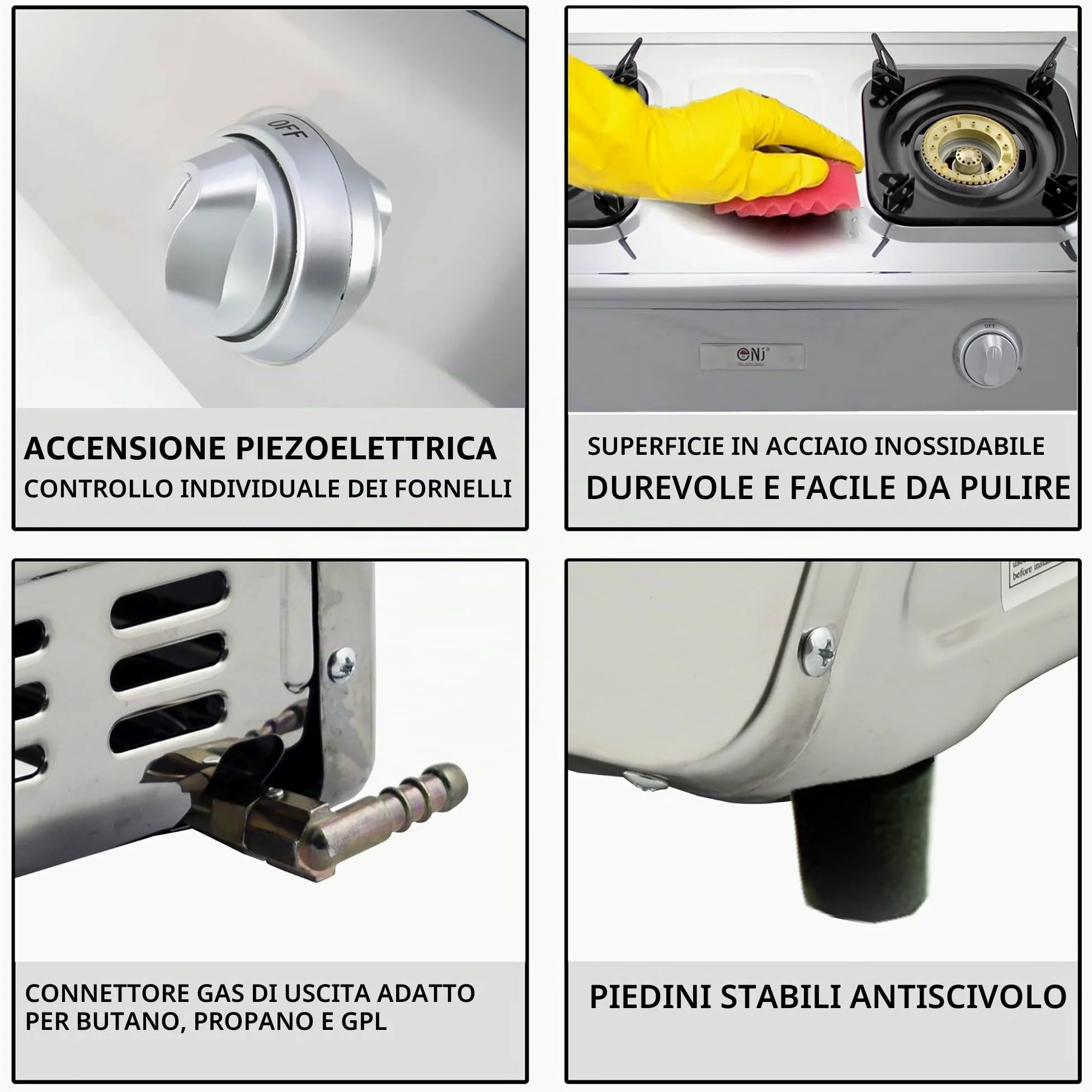 NJ NSD-2 Fornello a Gas - 2 Fuochi Piano Cottura Portatile Interna GPL