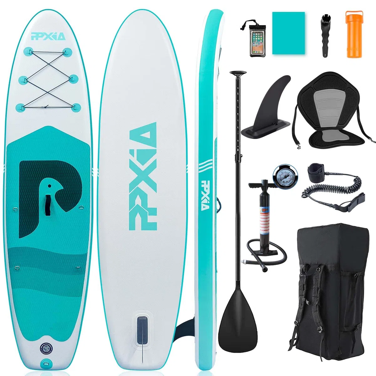 Tavola da Surf a Canottaggio con sedile, tavola da surf gonfiabile con capacità di carico fino a 200 kg, accessorio per principianti, adulti e bambini