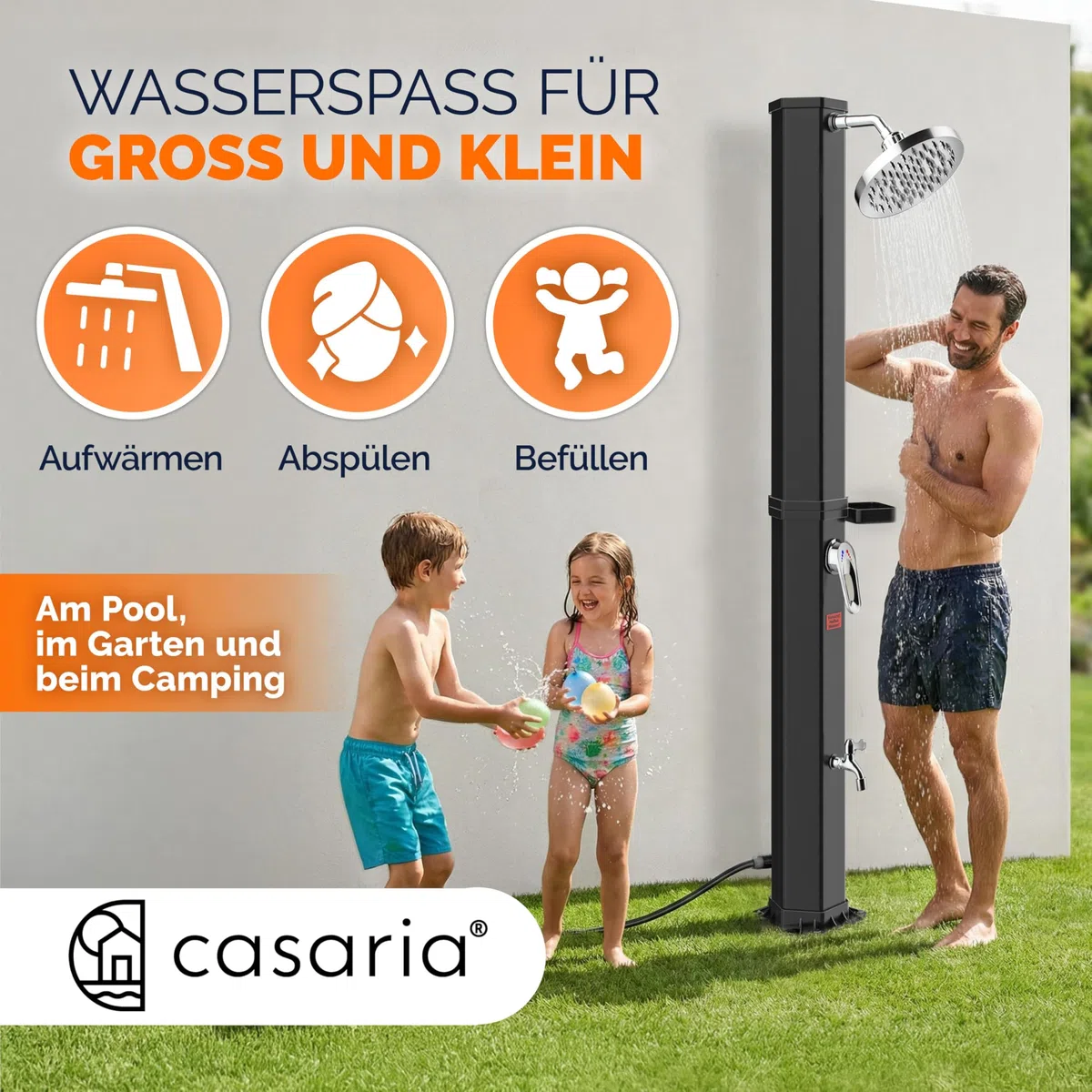 Monzana® Doccia solare 35L Resistente ai raggi UV Vassoio in Acciaio Inossidabile 105GSM Copertura Protettiva Doccino Regolabile a Pioggia Doccia Piscina Doccia Campeggio Acqua calda 60°C Esterno