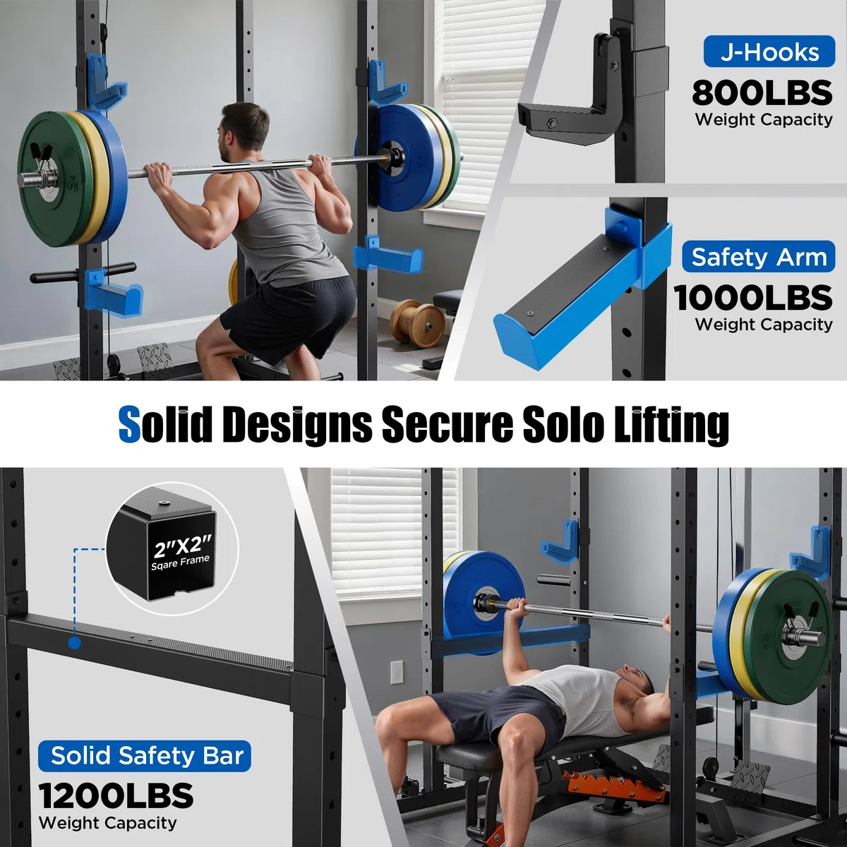 Sportsroyals Power Cage - Power Rack da 725,7 kg con cavo regolabile Crossover, multifunzione Squat Rack con sistema di puleggia e accessori per allenamento per palestra domestica