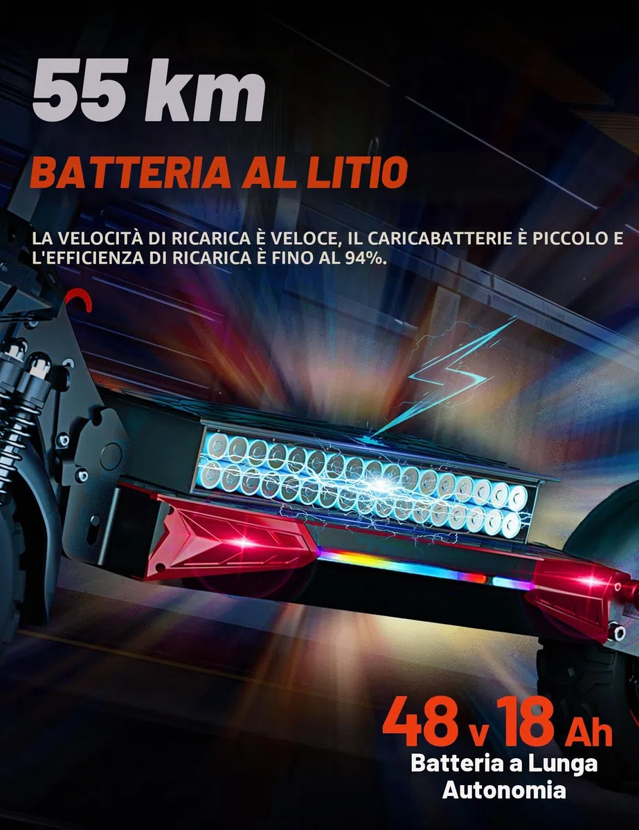 OOTD J11 MAX Monopattino Elettrico Adulto, 11" Monopattino Elettrico Fuoristrada, Batteria da 48V 18 Ah Autonomia di 43-55KM, Scooter Elettrico Pieghevole Con APP, Doppia Sospensione E Doppi Freni