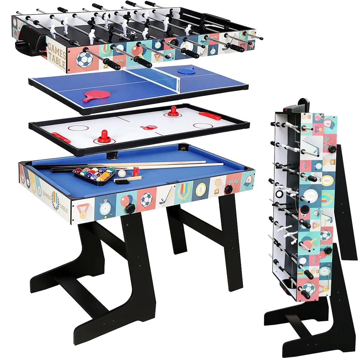 Tavolo da gioco sportivo multifunzione 4 FT 4 in 1 Tavolo da biliardo/snooker pieghevole fisso fisso, biliardino, hockey, tavolo da ping pong
