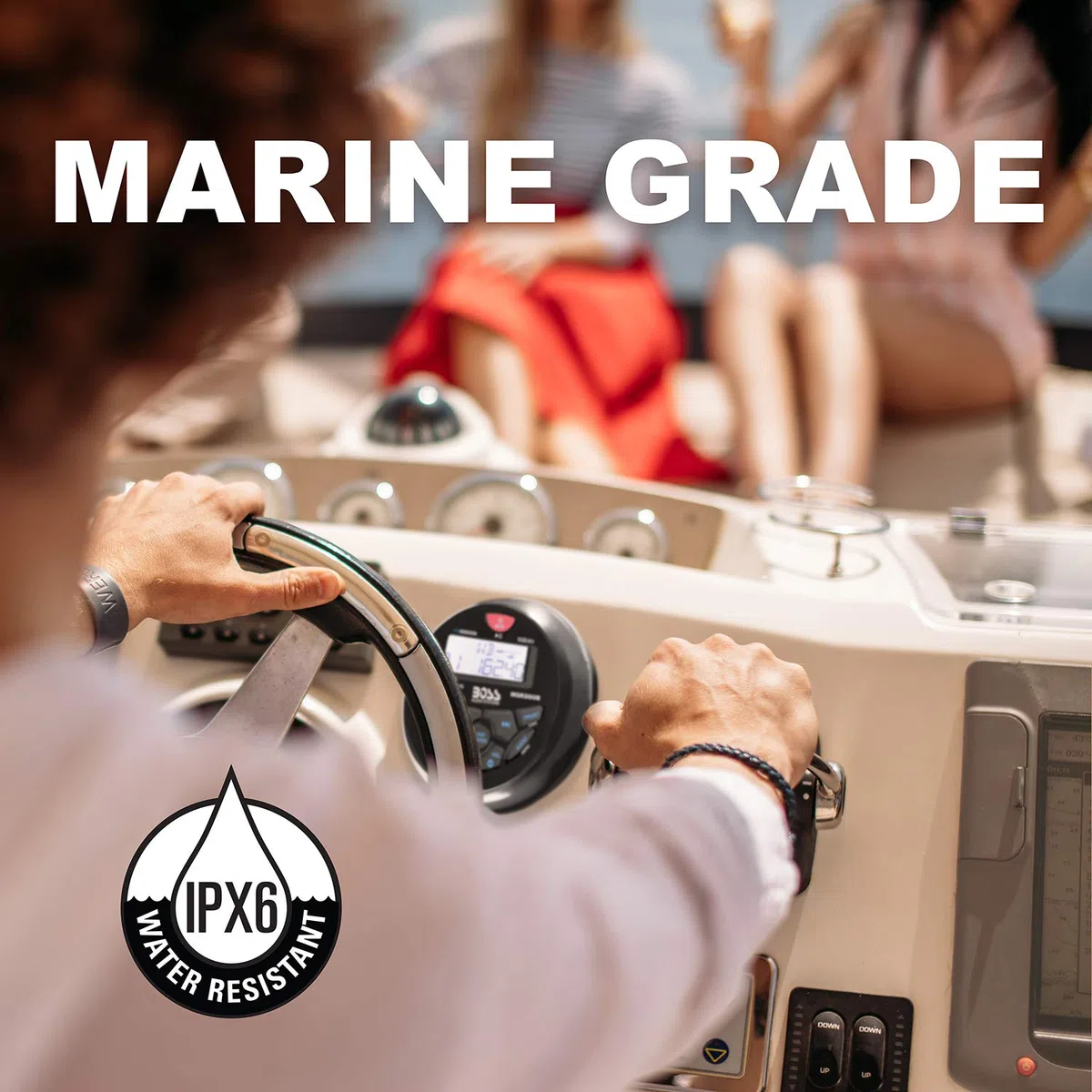 BOSS Audio Systems Ricevitore Stereo per misuratore per Barche Marine MGR350B - unità Principale Bluetooth, nessun Lettore CD Dvd, Amplificatore a 4 canali Integrato, Resistente alle intemperie, USB