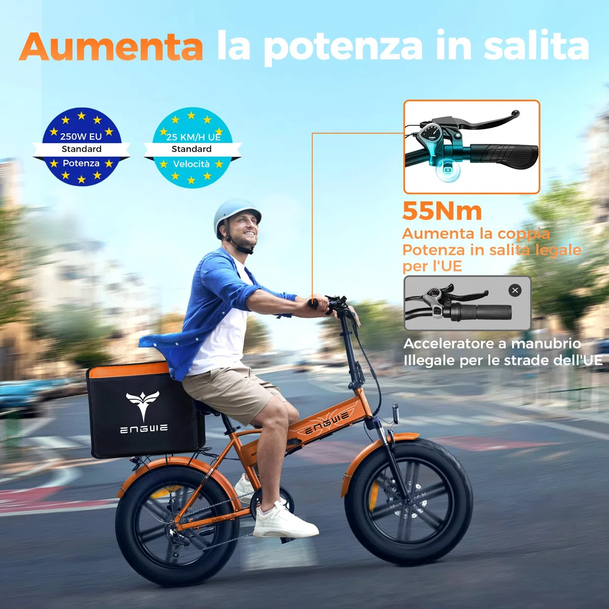 ENGWE EP-2 BOOST Bicicletta Elettrica Pieghevole Con Sensore di Coppia, 48V 13Ah Batteria Rimovibile e 250W Motore Senza Spazzole, Display a LED, 20" x 4.0" Pneumatici Grassi