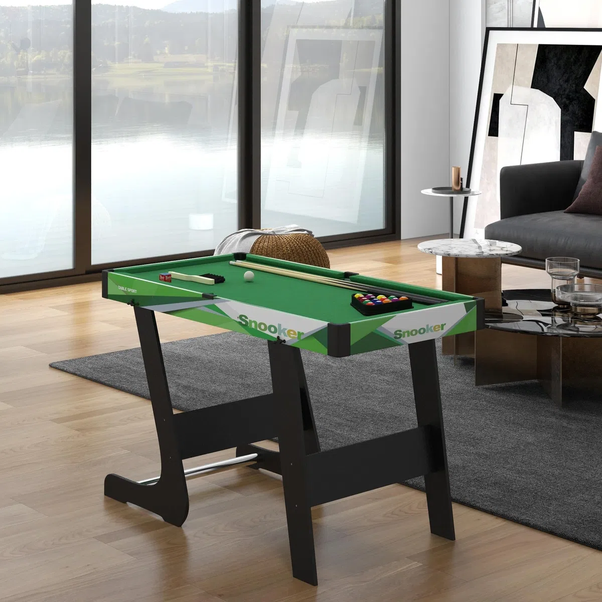 SPORTNOW Tavolo da Biliardo Pieghevole con Accessori, Stecche da Biliardo, Palle, Triangolo e Spazzola, Tavolo Biliardo Professionale per Adulti, 104x55.5x68 cm