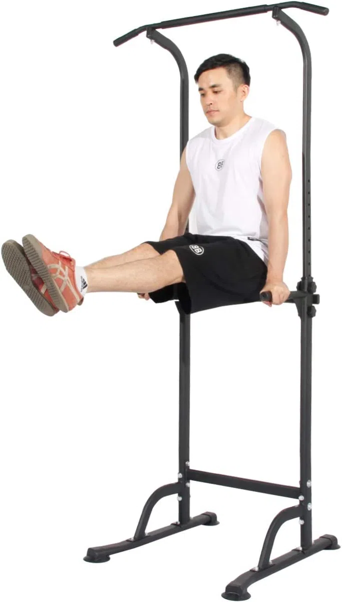 DlandHome Sedia Romana Regolabile per Bodybuilding - Stazione di Trazione e Dip per Addominali e Braccioli - Barra di Trazione su Piede - Fitness Nero