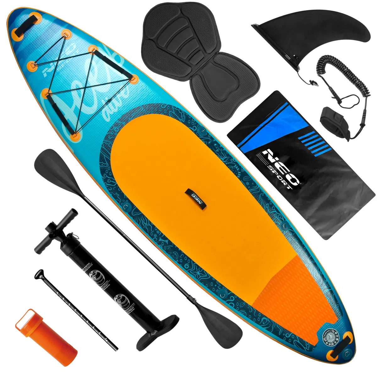 Neo-Sport Tavola da SUP gonfiabile per paddle con pompa a mano zaino per seduta acquasurf 320 x 84 x 15 cm
