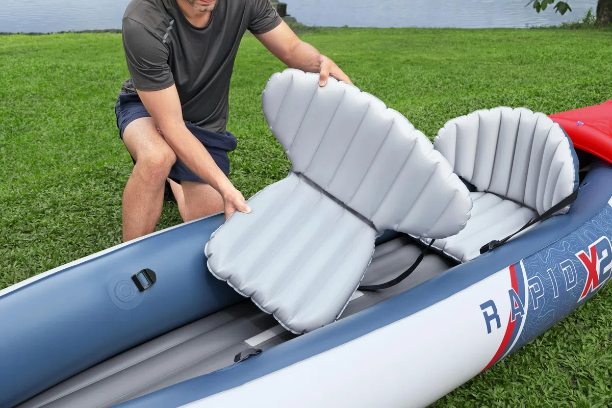 Hydro-Force Rapid Kayak 2 Person Inflatable Kayak Set with Seats, Backrest, Paddles, Hand Pump and Carry Bag