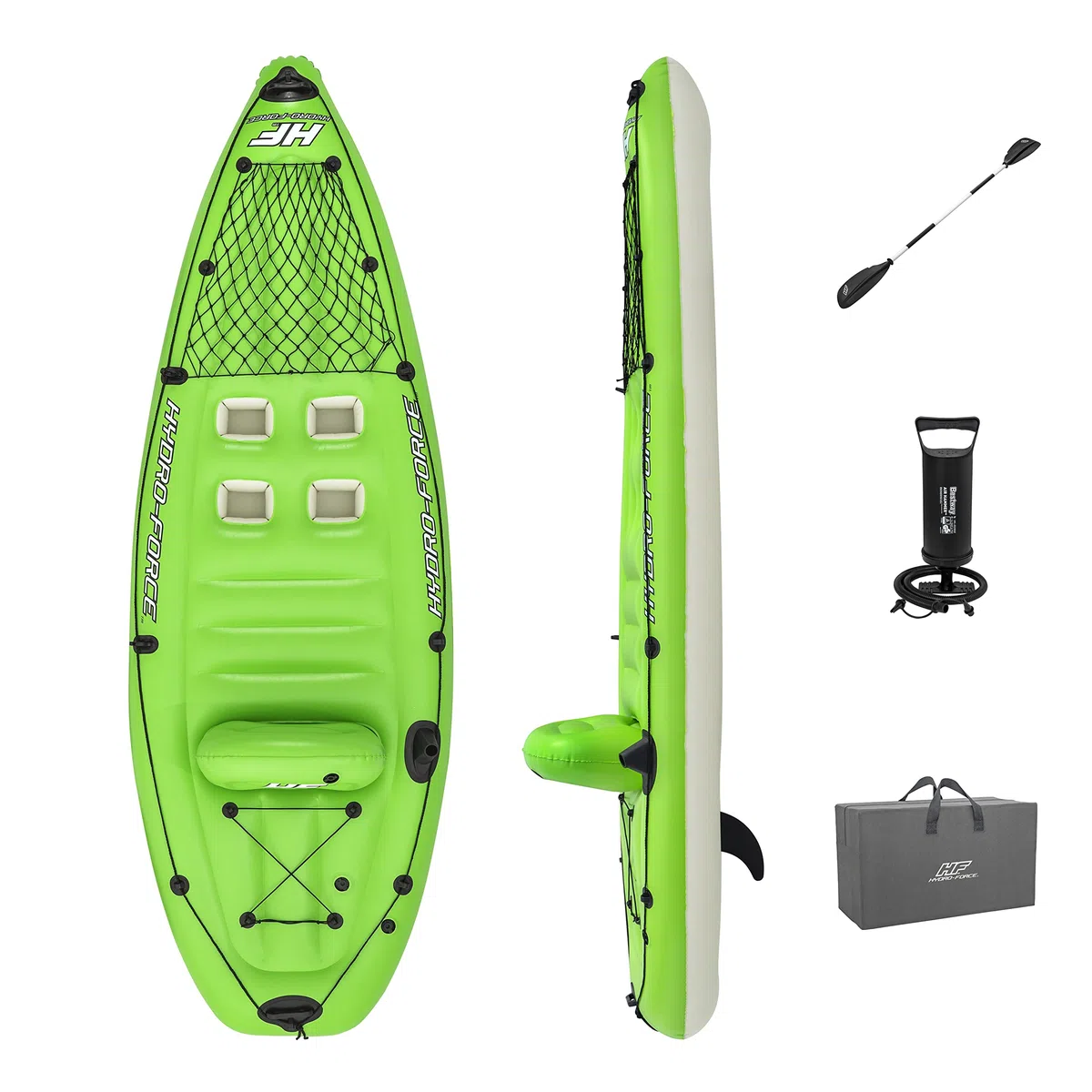 Bestway Koracle - Kayak gonfiabile Hydro-Force, set completo per la pesca, con pompa a mano, pagaia e borsa portaoggetti, capacità per 1 persona, diversi stili