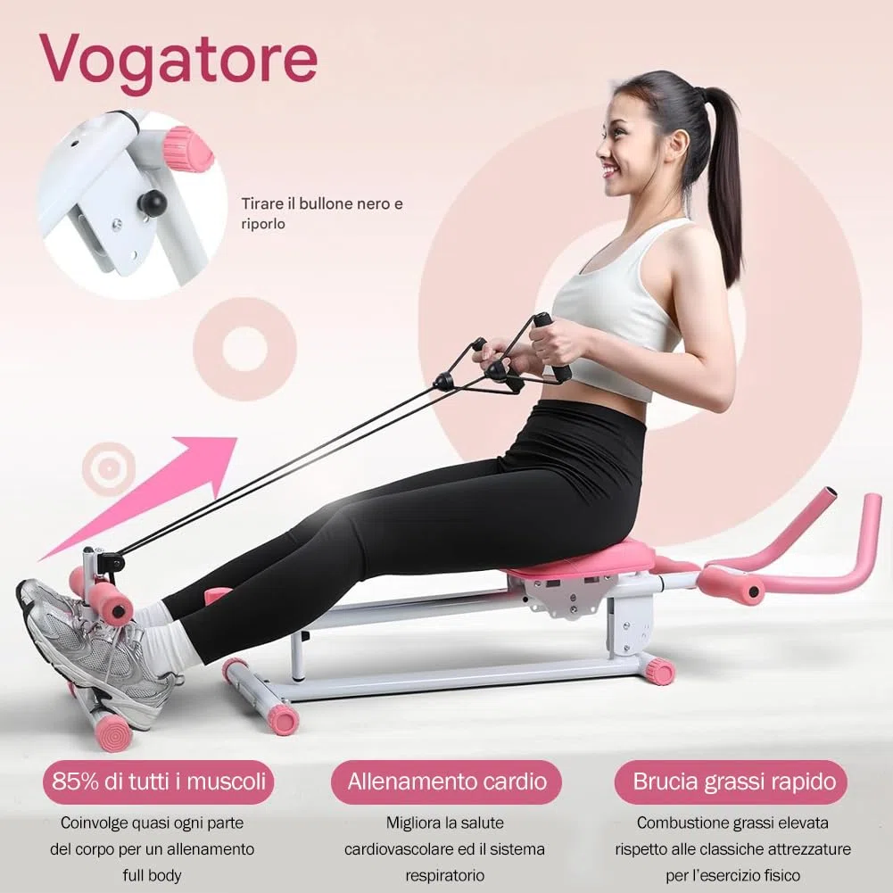 BAKAJI Ab Machine Attrezzatura per Fitness Multiuso Pieghevole con Chiusura Salvaspazio, Vogatore, Macchina per Addominali, Cruncher, Attrezzatura da Palestra in Casa per Home Gym