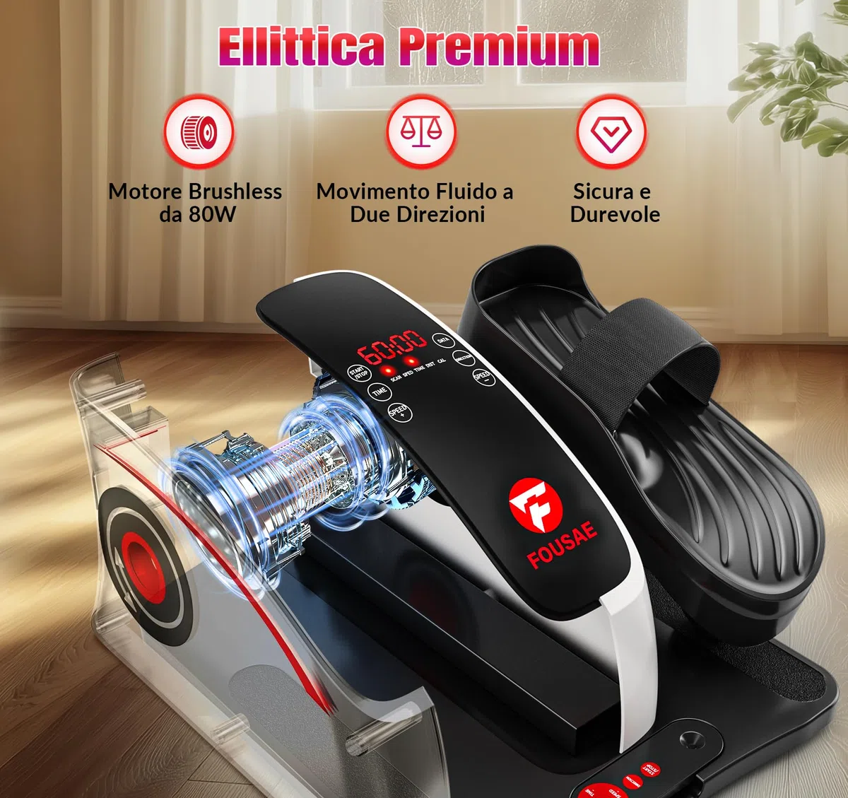 Ellittica Elettrica, Ellittico sotto Scrivania per Anziani con 15 velocità Regolabili, Motore Silenzioso da 80W e Pedale Elettrico con Monitor Display, Silenzioso e Portatile