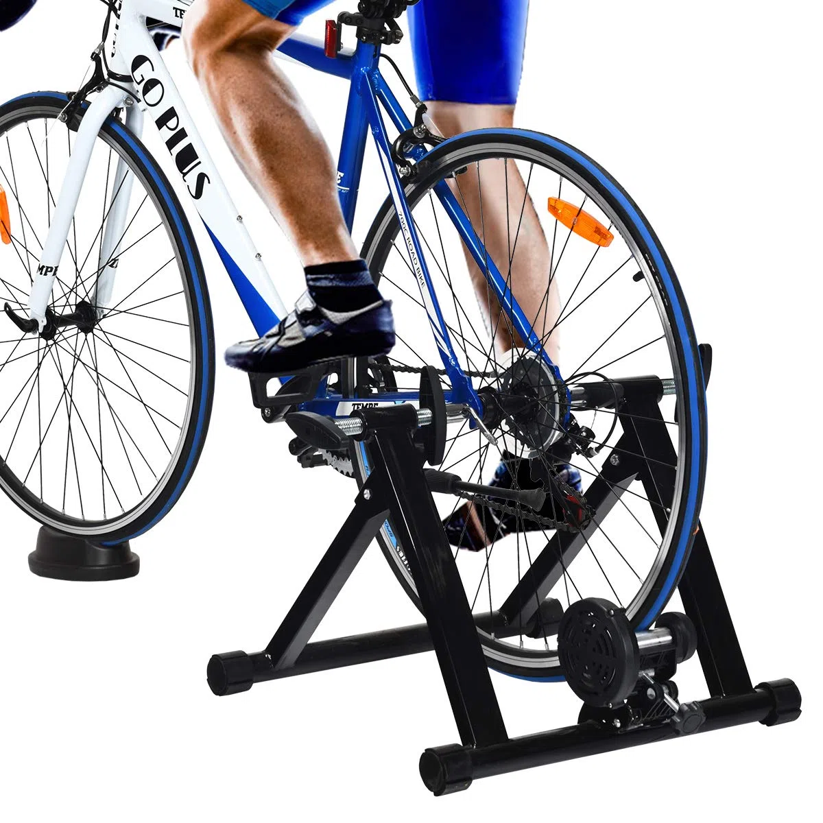GOPLUS Rullo Allenamento da Ciclismo, per Ruote di 26-28 Pollici, Senza Filo, Pieghevole da Trasport e Stoccaggio, Fissato da Pomolo, Ideale per Interno, Acciaio, 54x50x39,5 cm, Nero