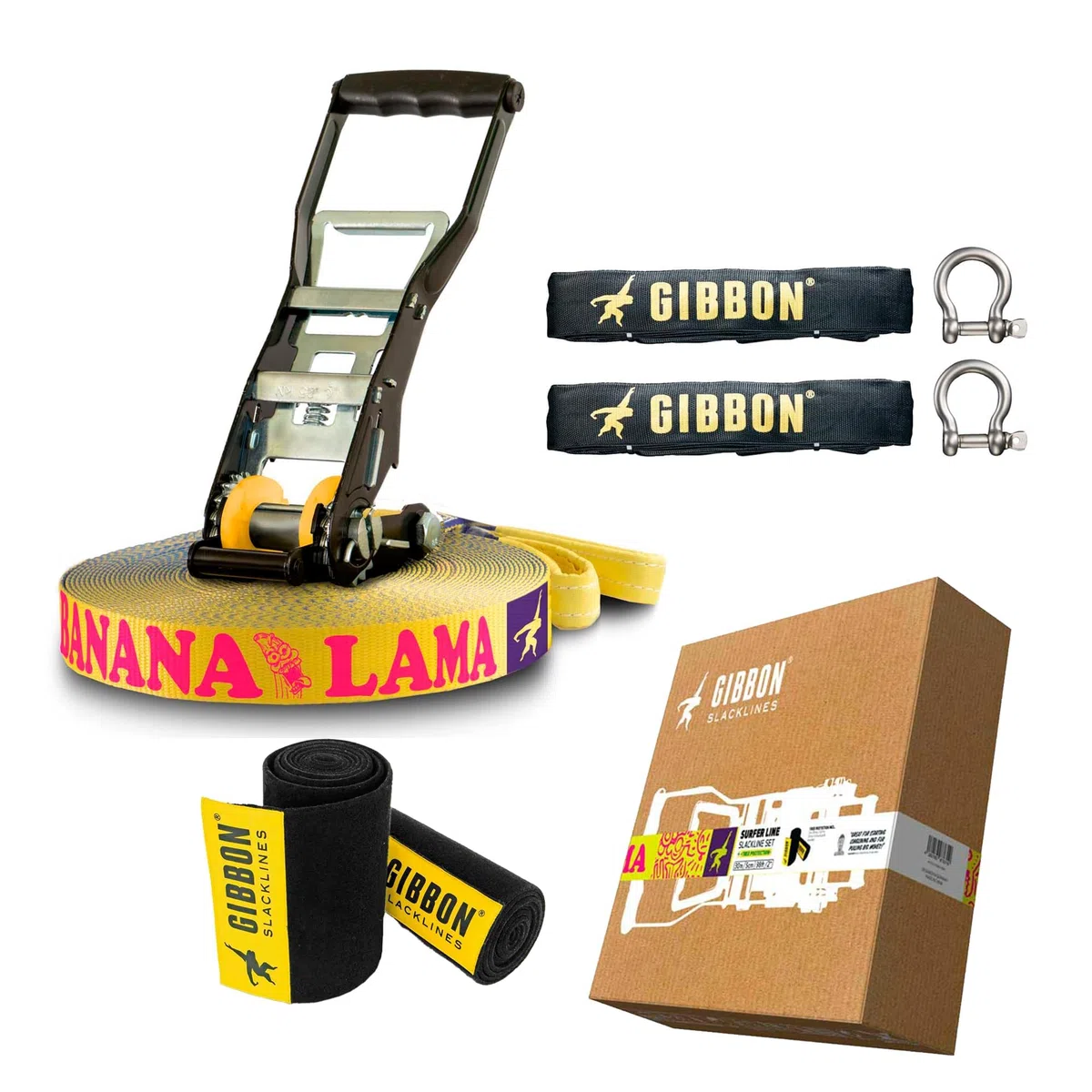GIBBON BananLama mit TreeWear Slacklines Blu/Giallo 25 M