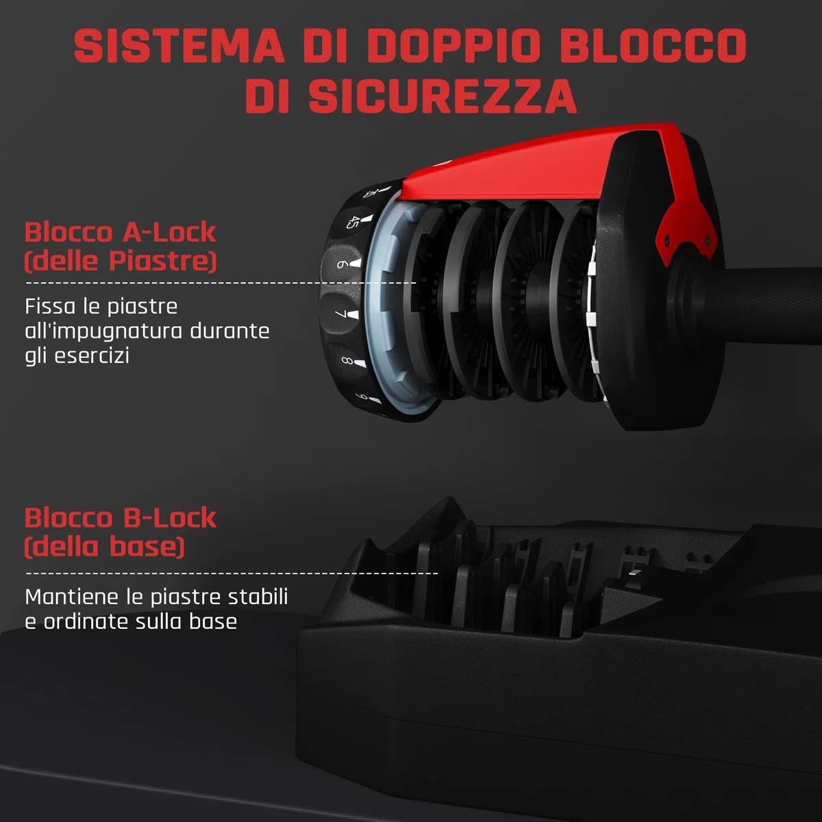 Yaheetech Manubri Regolabili 15 Livelli in Acciaio 2,5-24 kg Regolazione Istantanea Sistema Doppio Blocco Antiscivolo per Palestra Casa Ufficio