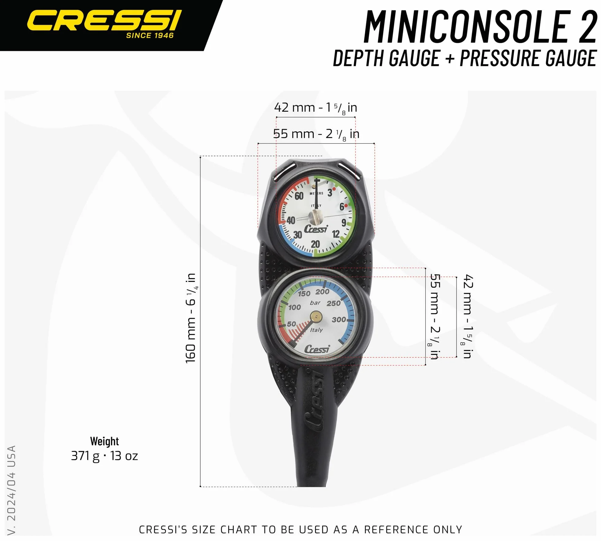 Cressi Console 2 Depth+Pressure Gauge Feet/PSI