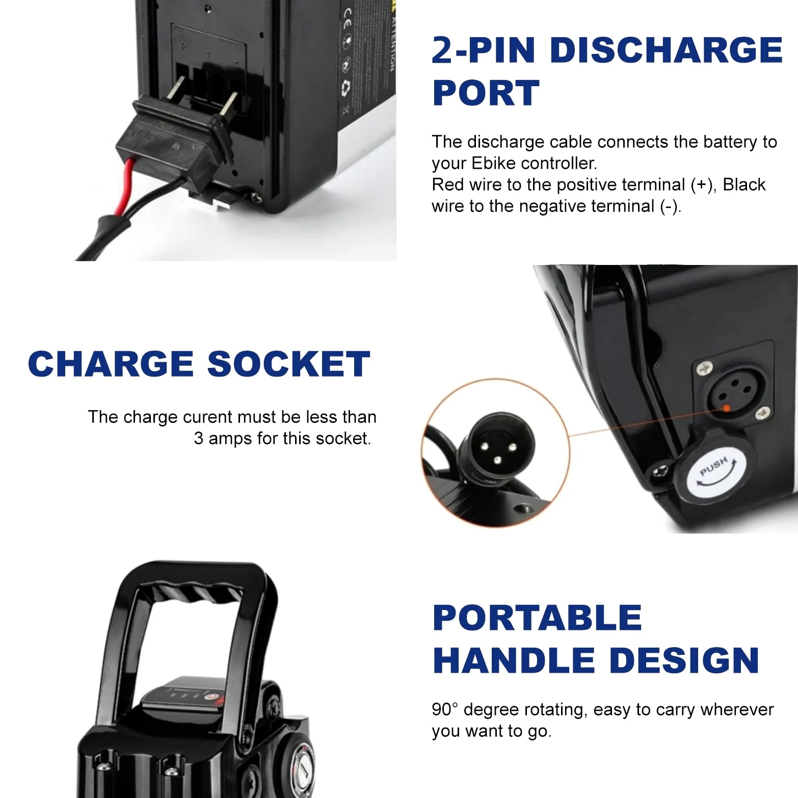 Batteria per Bici Elettrica con Caricabatteria - 36V 10Ah Batteria Ebike Pieghevoli Rimovibile al Litio Ricambio Pedelec Batterie 2 Pin con Maniglia Portatile