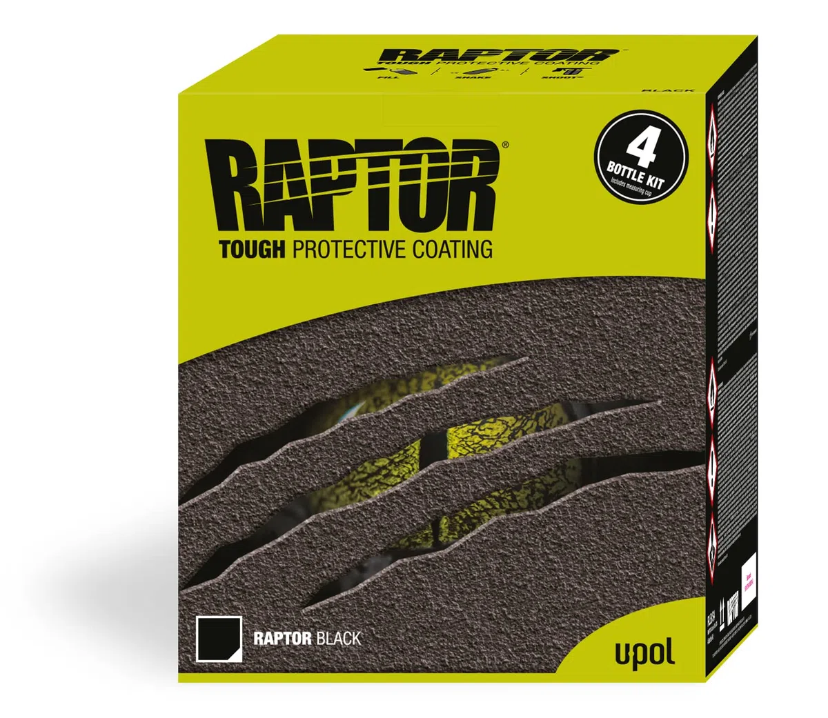 RAPTOR rivestimento protettivo KIT, 4 bottiglie 3,79 litri (incluso indurente), nero con pistola Raptor Professional Vari Nozzle