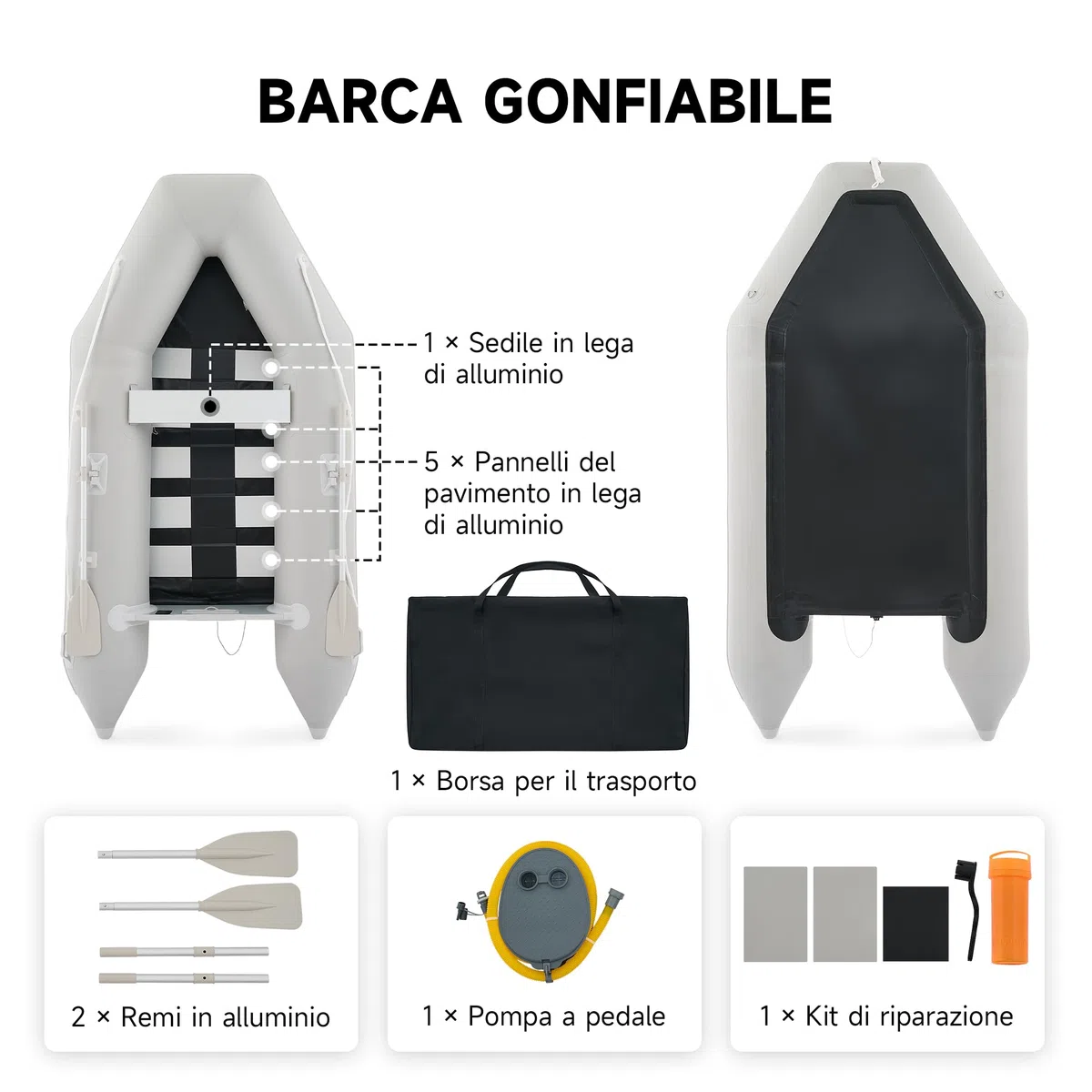 CO-Z 2.3m/3m Gommone Gonfiabile per Adulti Tender Gommone per 2/4 Persone Gommone Fondo in Lega Alluminio per Pesca Nautica Gioco Compatibile con Motore Fuoribordo (Capacità 300 kg /450 kg)